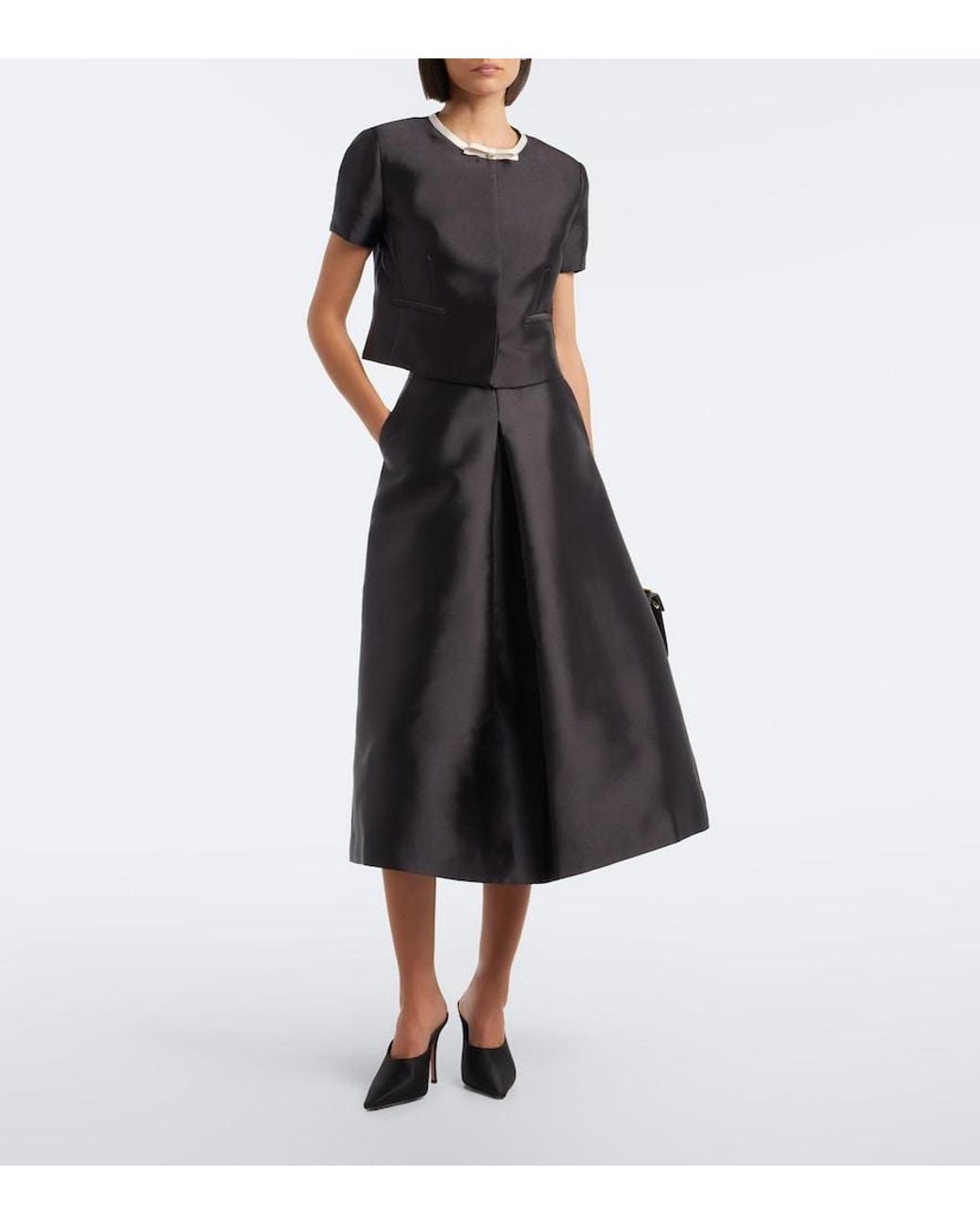 Jonathan Simkhai Black Naelle Bow-Detail Cropped Satin Top