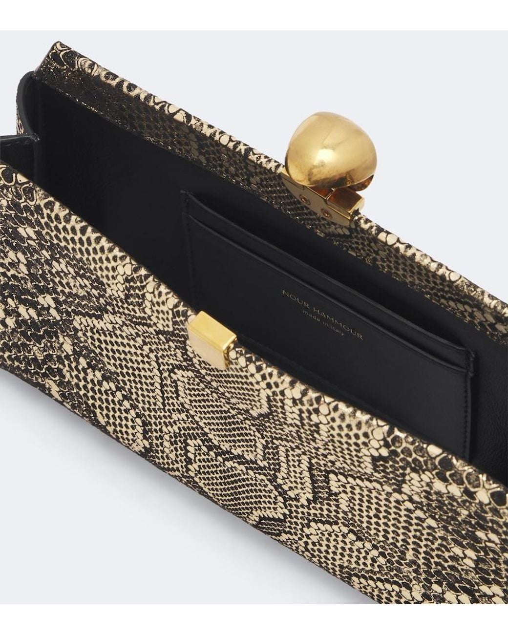 Nour Hammour Gray Lou Snake-Effect Leather Clutch