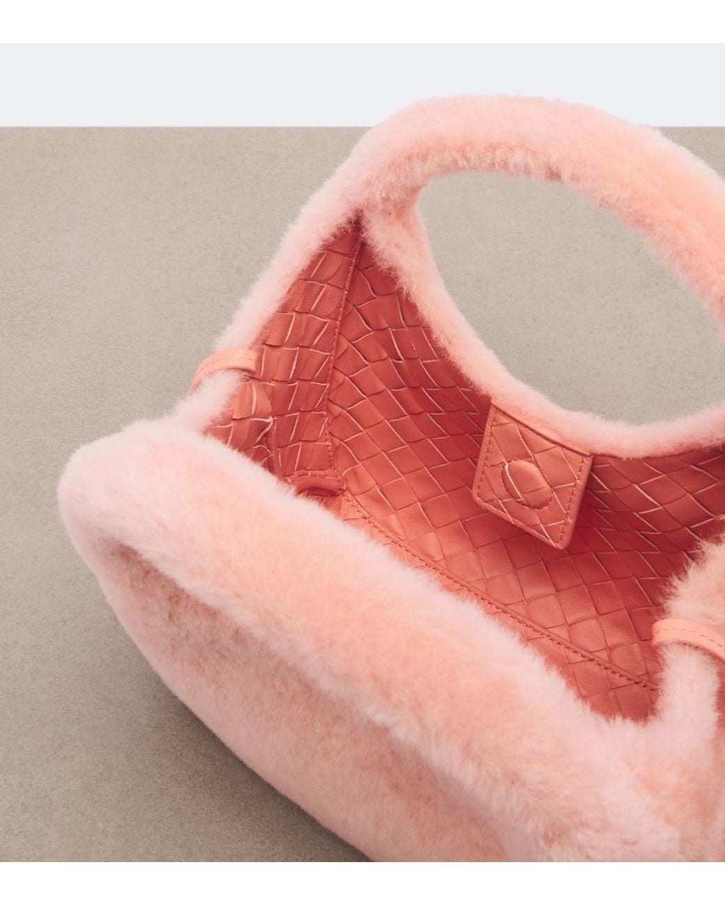 Bottega Veneta Pink Campana Intrecciato Shearling Top-Handle Bag