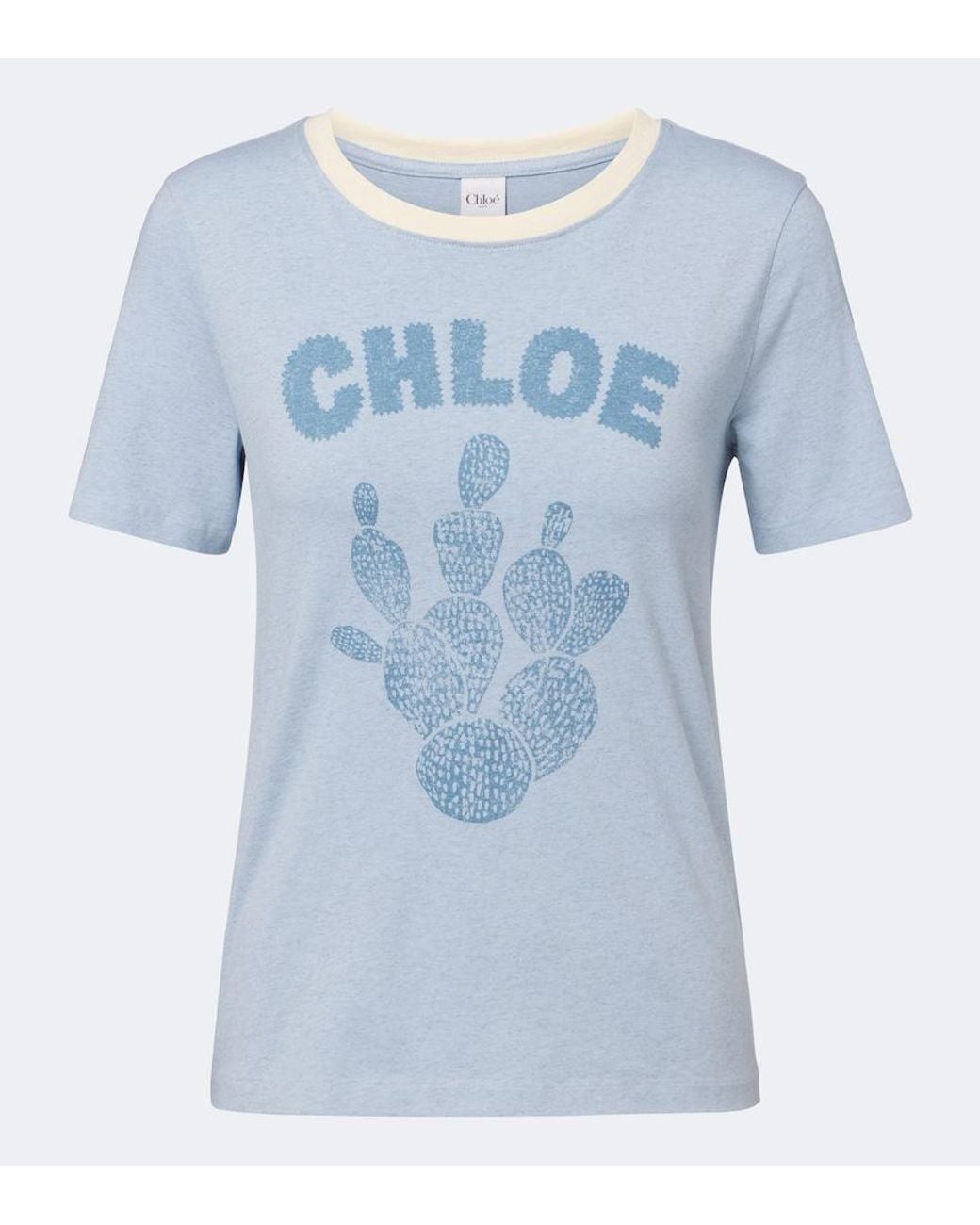 Chloé Blue Logo Printed Cotton Jersey T-Shirt