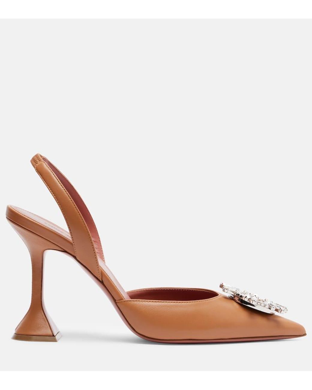 AMINA MUADDI Brown Begum 95 Leather Slingback Pumps