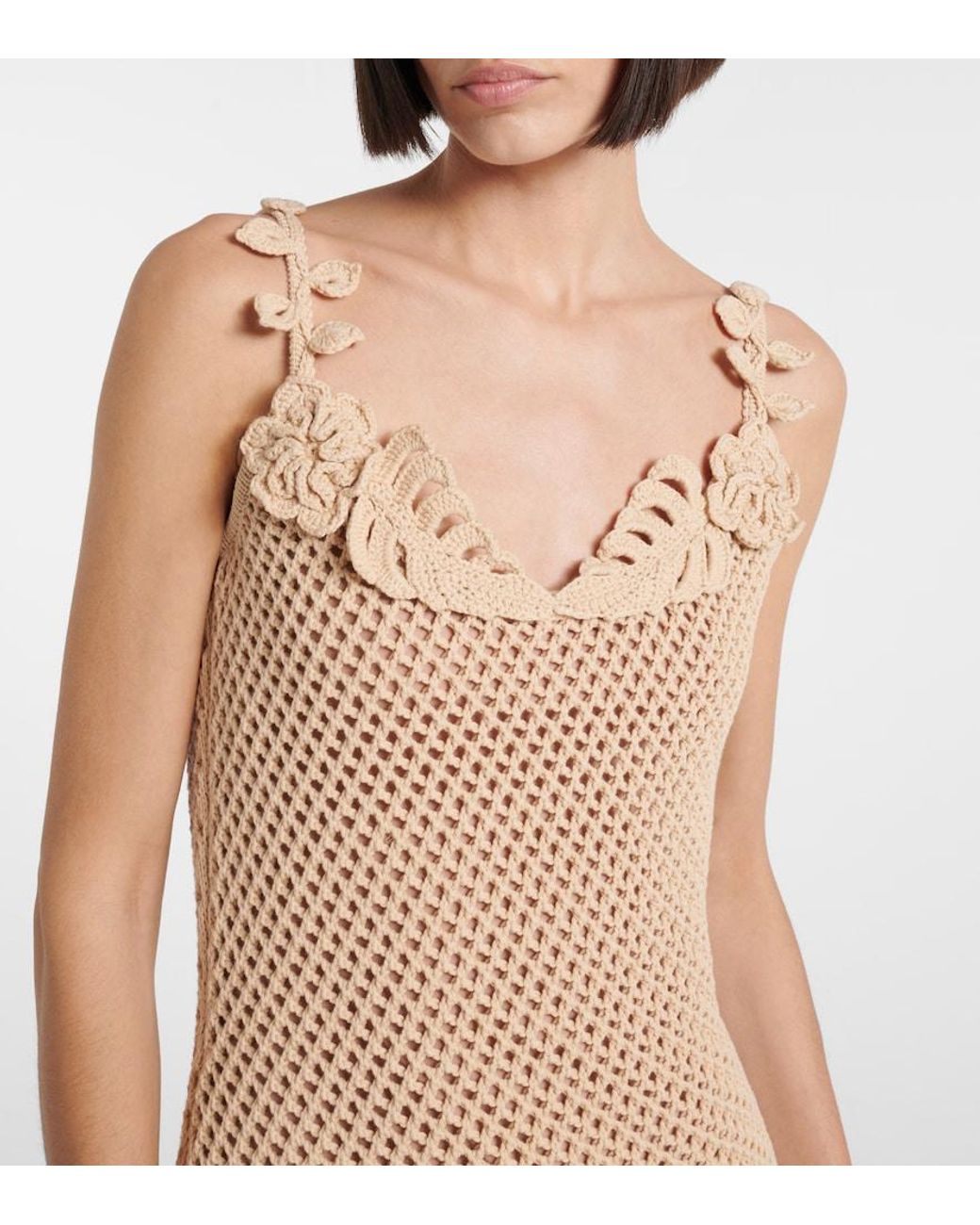 Elie Saab Natural Floral-Applique Mesh Gown