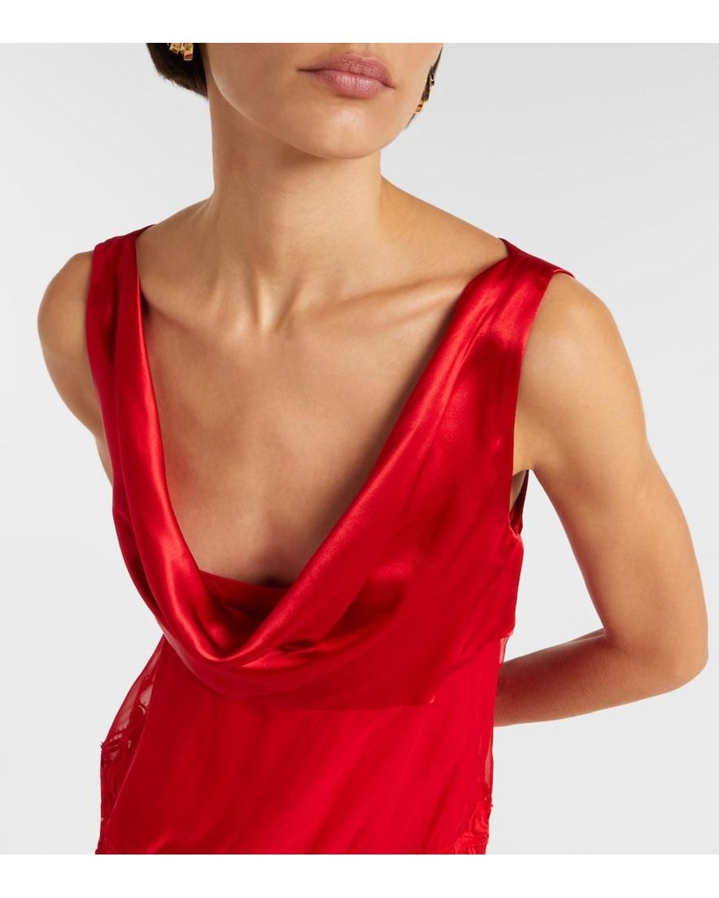 Ferragamo Red Draped Silk Midi Dress