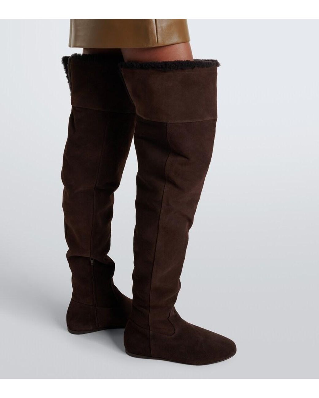 Yves Salomon Black Shearling And Suede Knee-High Boots
