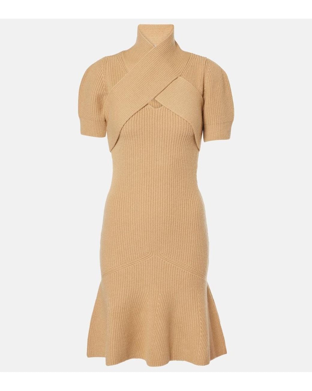 Patou Natural Scarf-Detail Wool And Cashmere Minidress