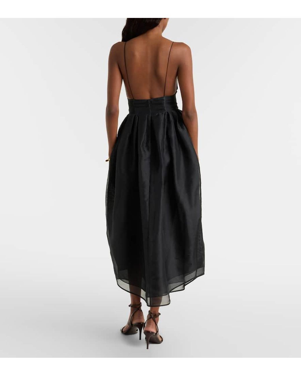 Khaite Black Colette Silk Tulle Midi Dress