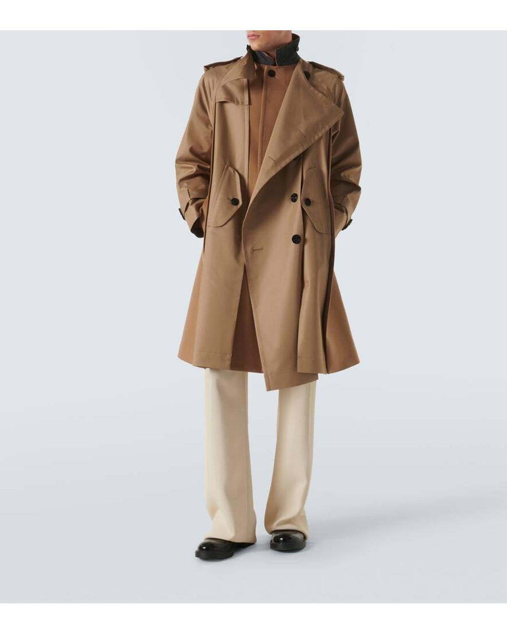 Sacai Gabardine Trench Coat in Natural for Men | Lyst