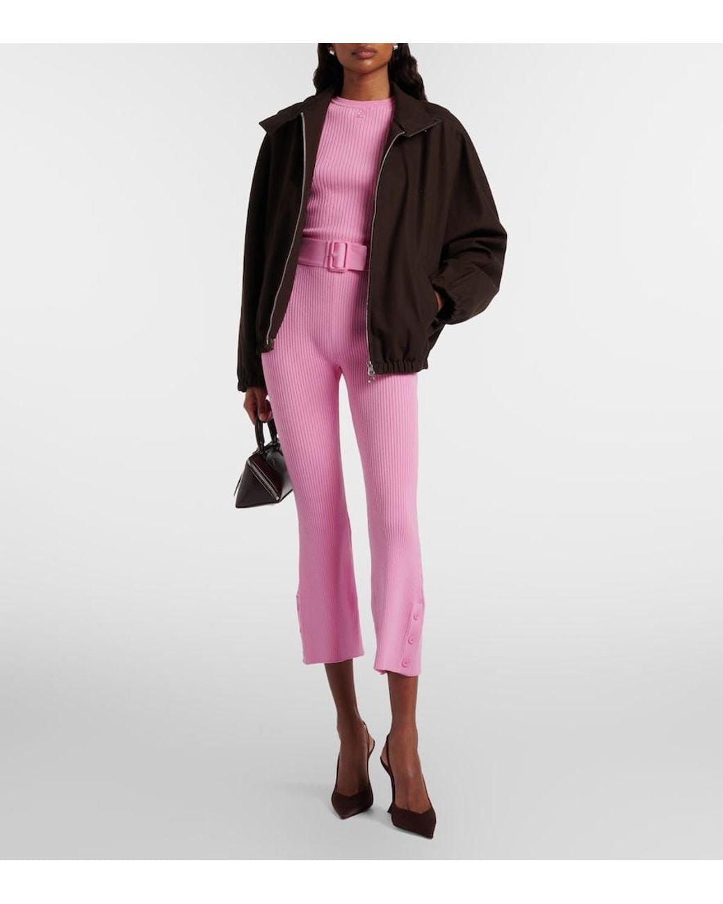 Courreges Pink Logo Ribbed-Knit Crop Top