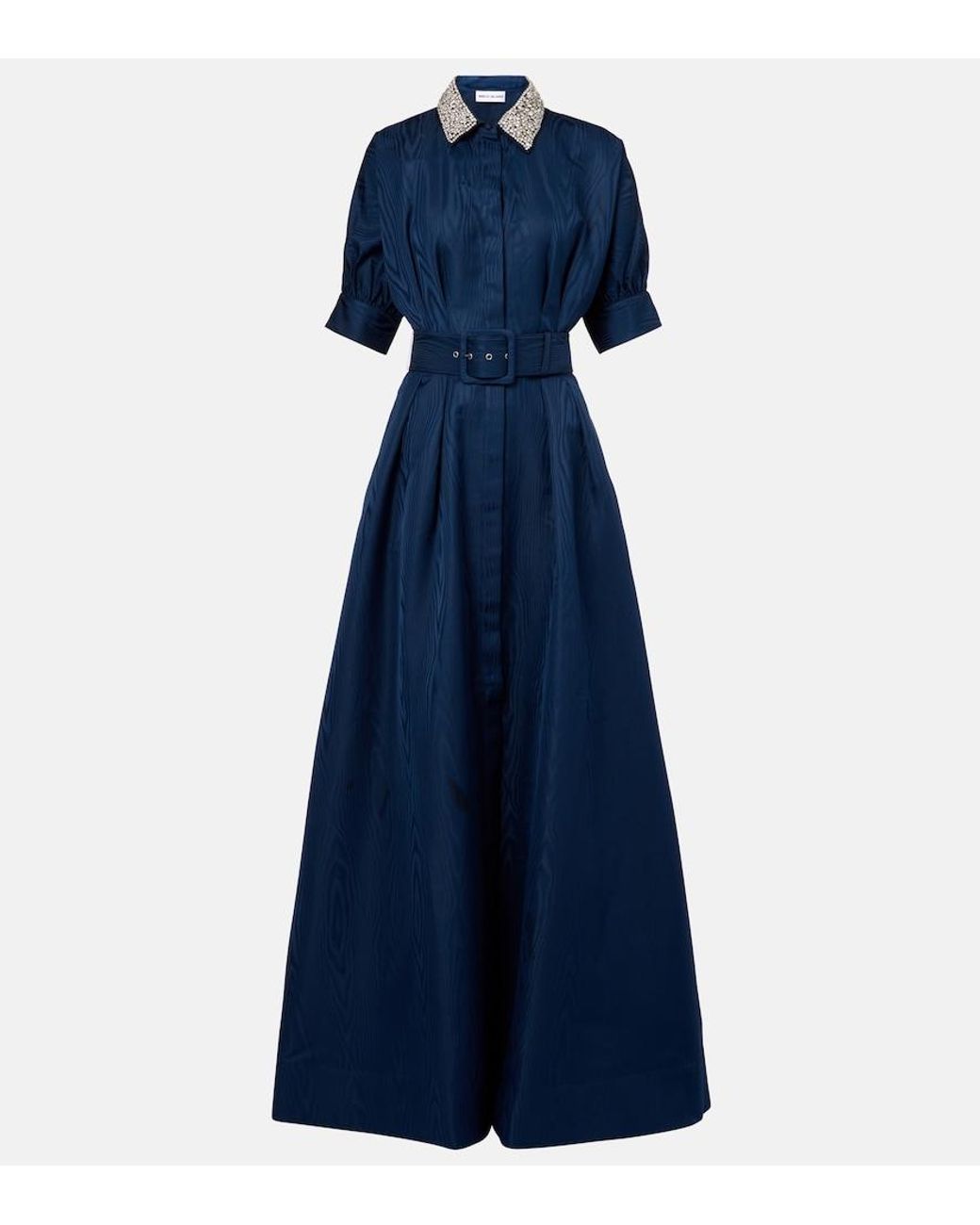 Rebecca Vallance Blue Cielo Embellished Silk Shirt Dress
