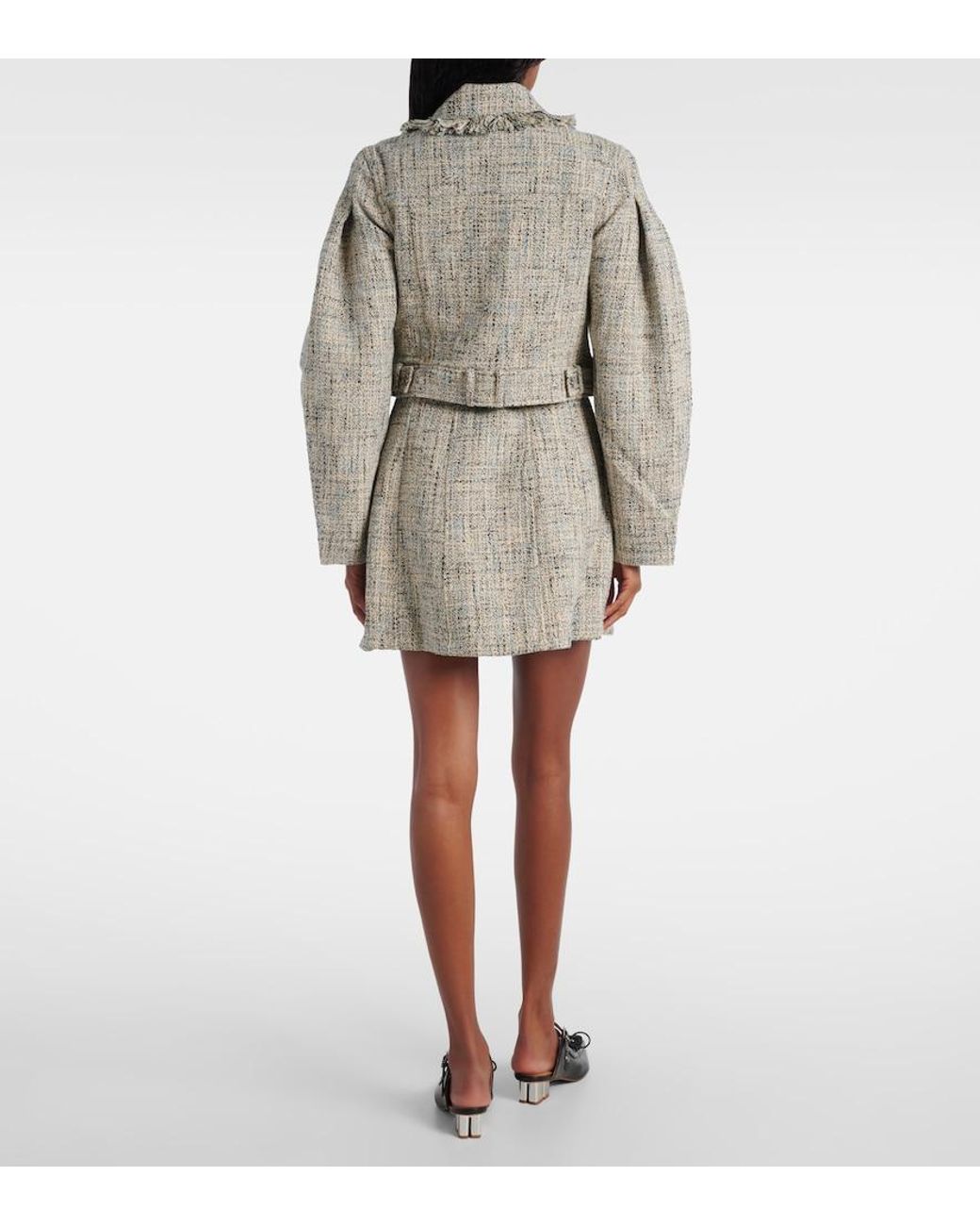 Ganni Blue Cropped Cotton Tweed Jacket