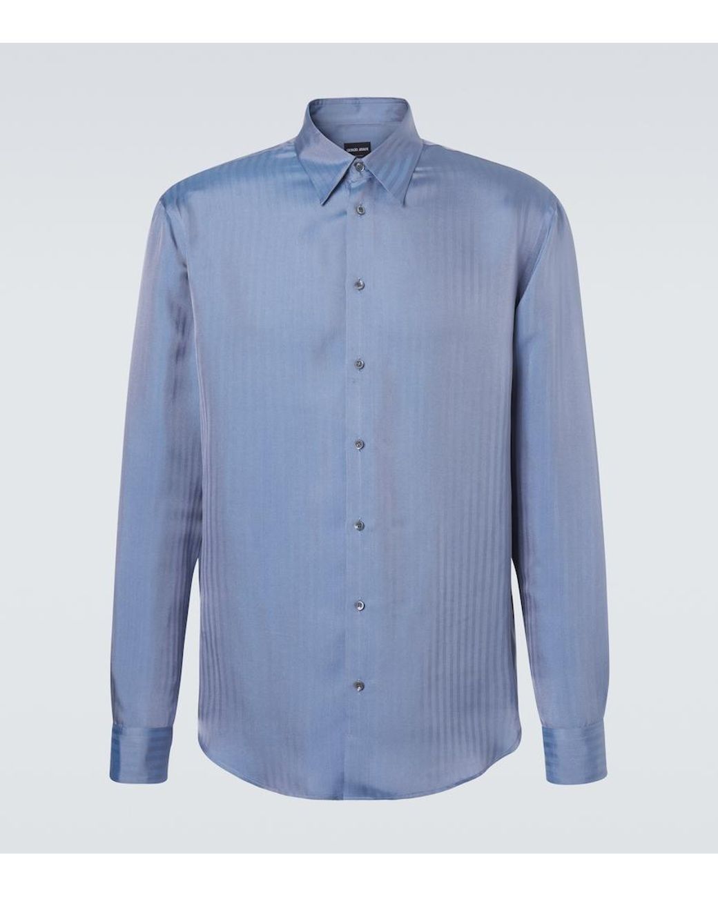 Giorgio Armani Blue Chevron Silk Jacquard Shirt for men