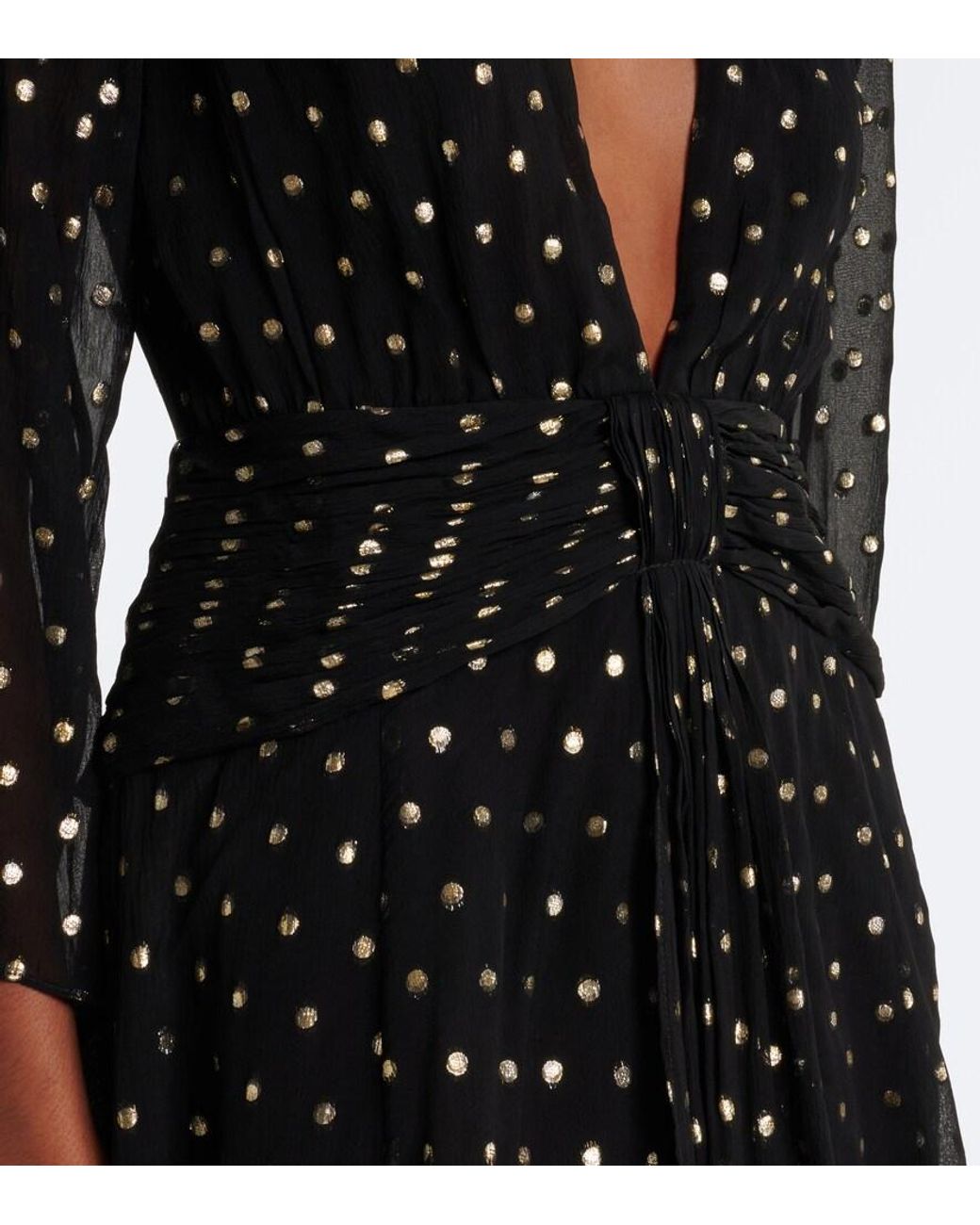 Rixo Black Clove Polka-Dot Chiffon Minidress