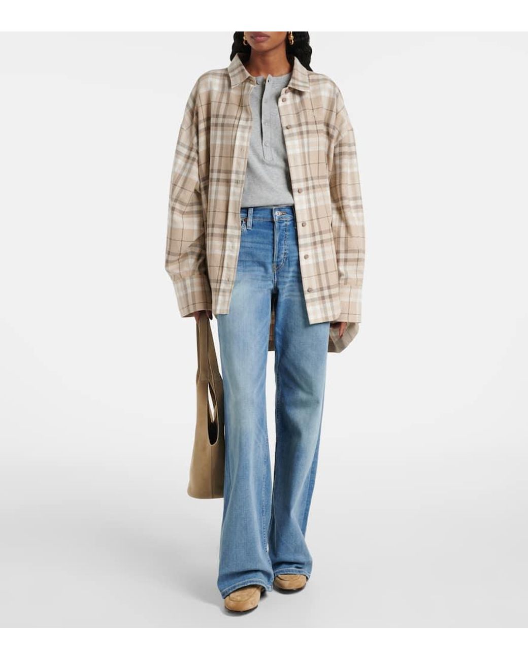 Re/done Blue Cotton Stretch Mid-Rise Wide-Leg Jeans