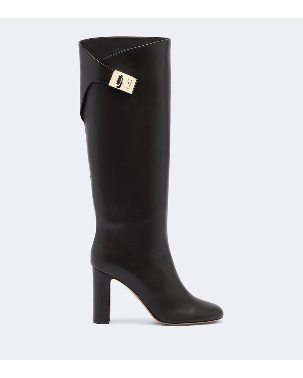 Ferragamo Black Leather Knee-High Boots