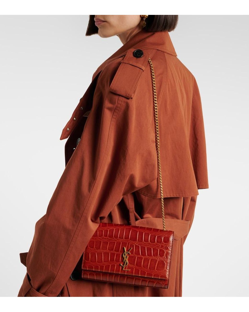 Saint Laurent Red Kate Small Croc-Effect Leather Shoulder Bag