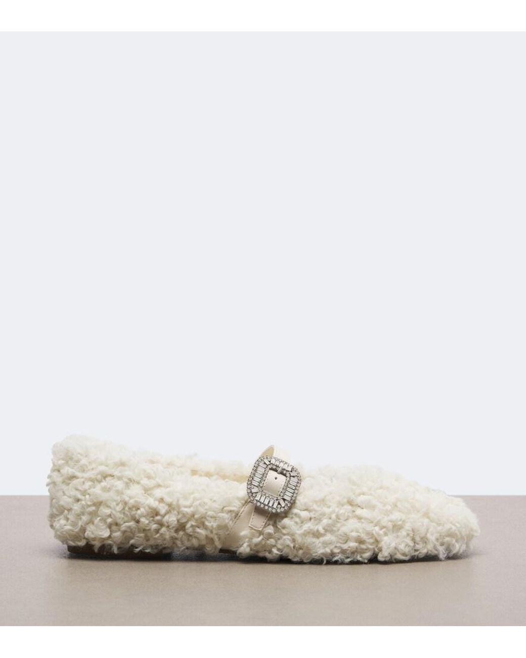Roger Vivier White Pilgrim Strass Shearling Mary Jane Flats