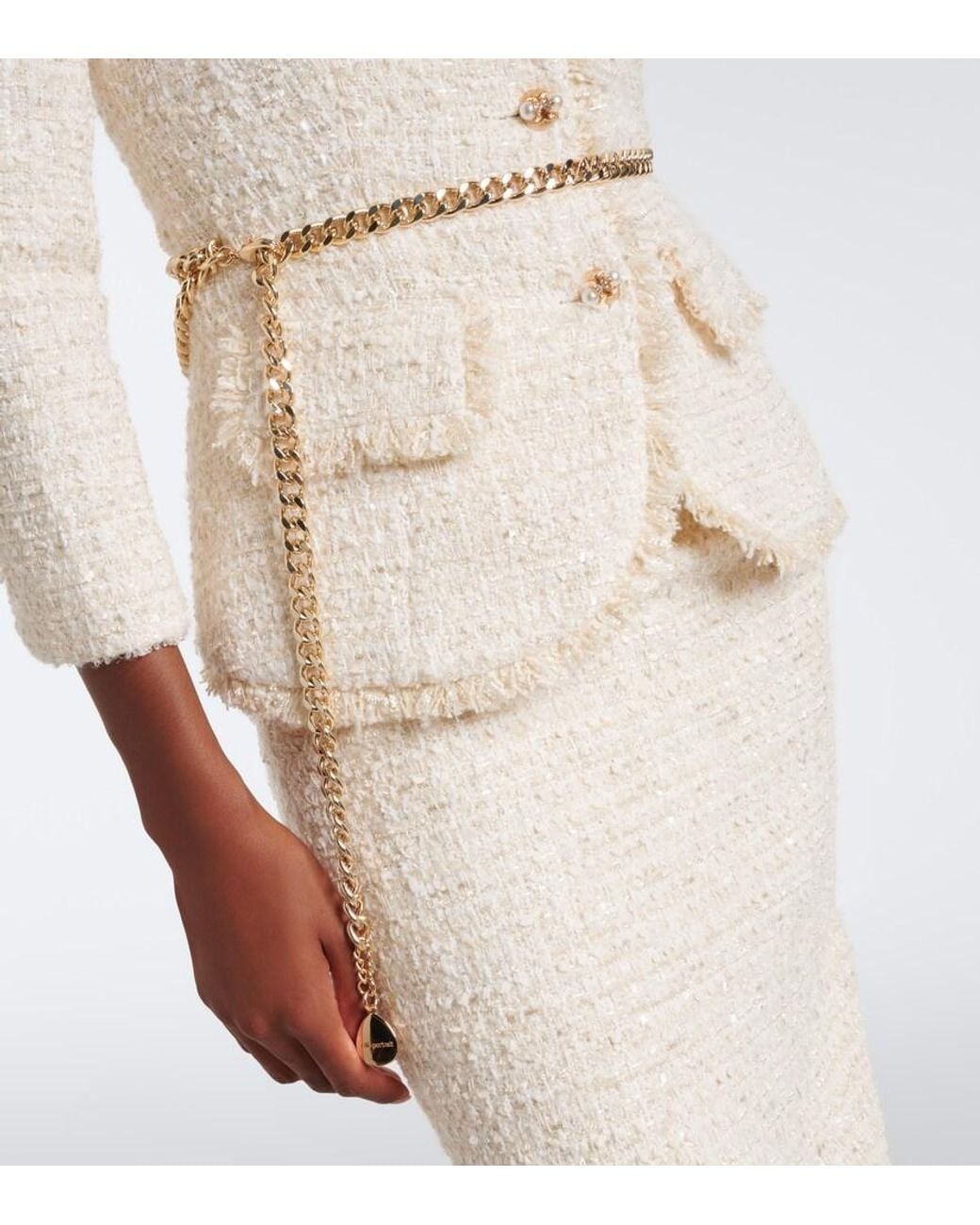 Self-Portrait Natural Boucle Tweed Midi Dress