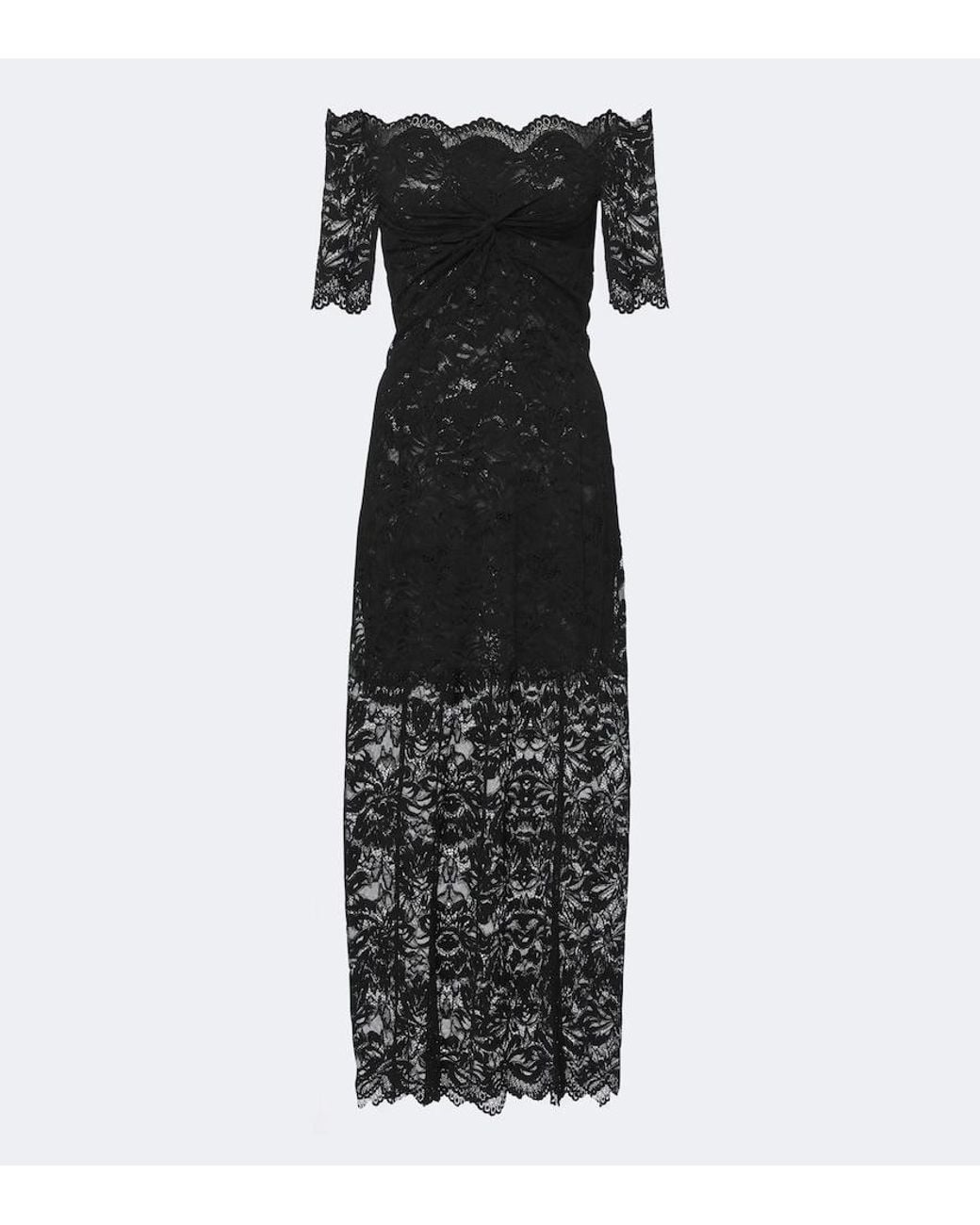 Rabanne Black Off-Shoulder Lace Midi Dress