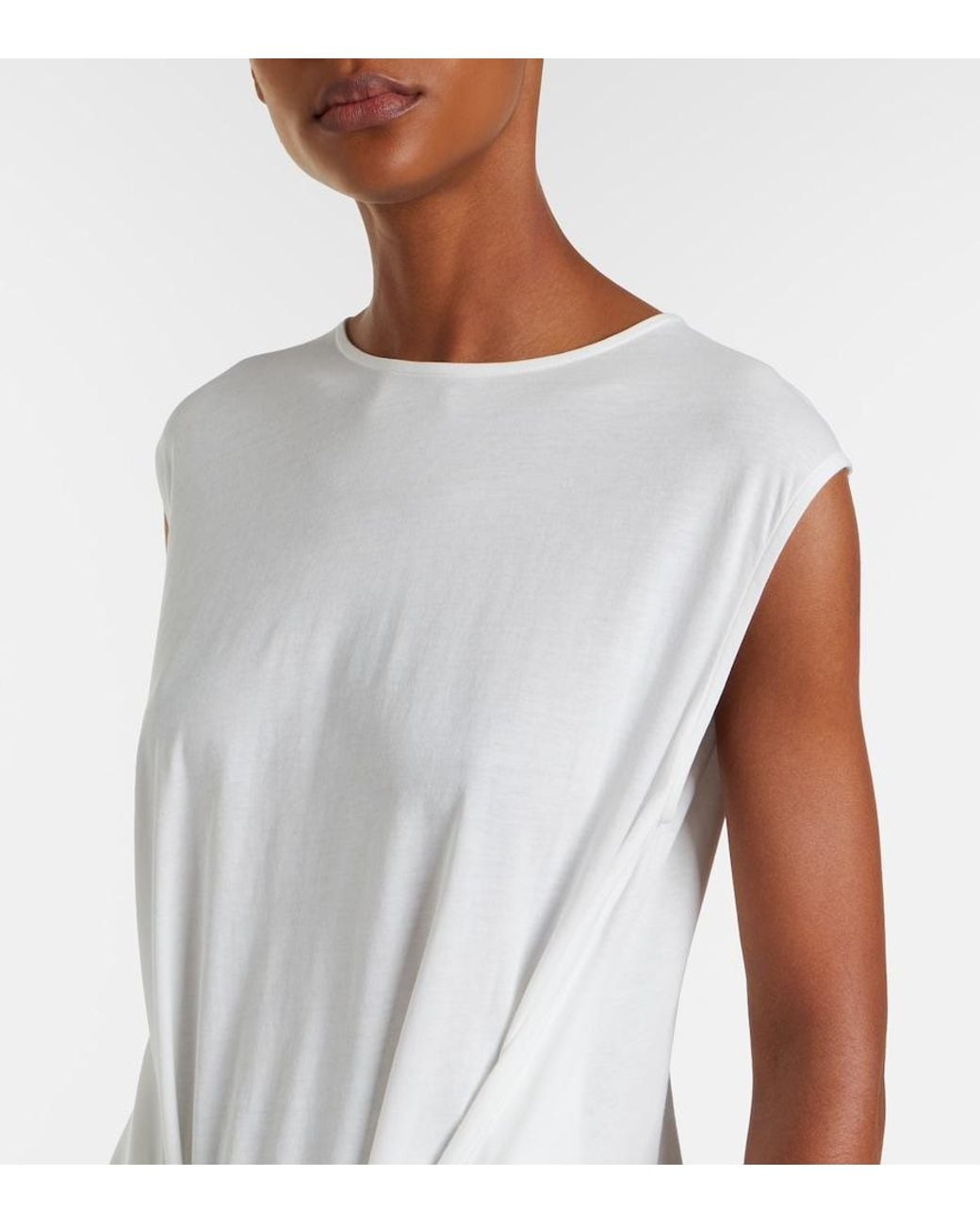 Totême White Gathered Cotton Jersey Midi Dress
