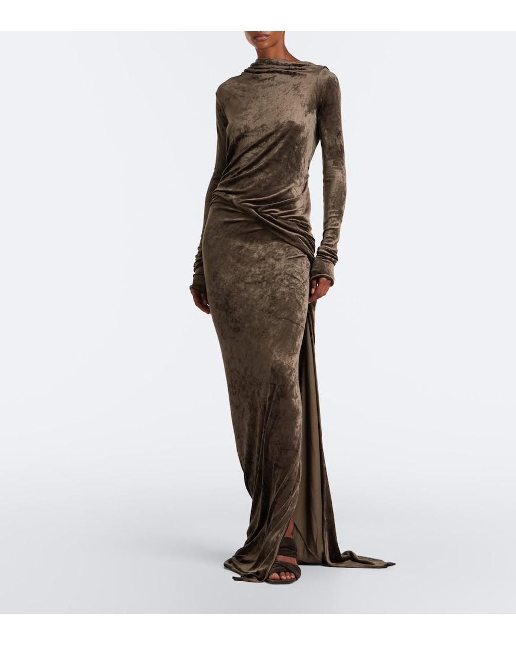 Rick Owens Brown Lilies Shailee Draped Open-Back Velvet Gown