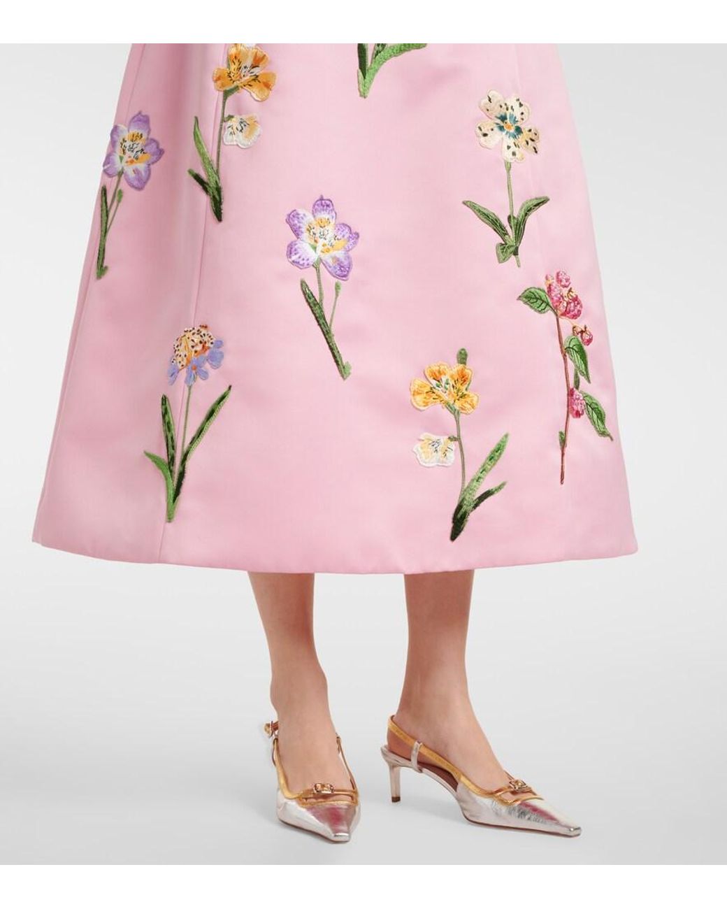 LEO LIN Pink Cleo Floral Embroidered Satin Midi Dress