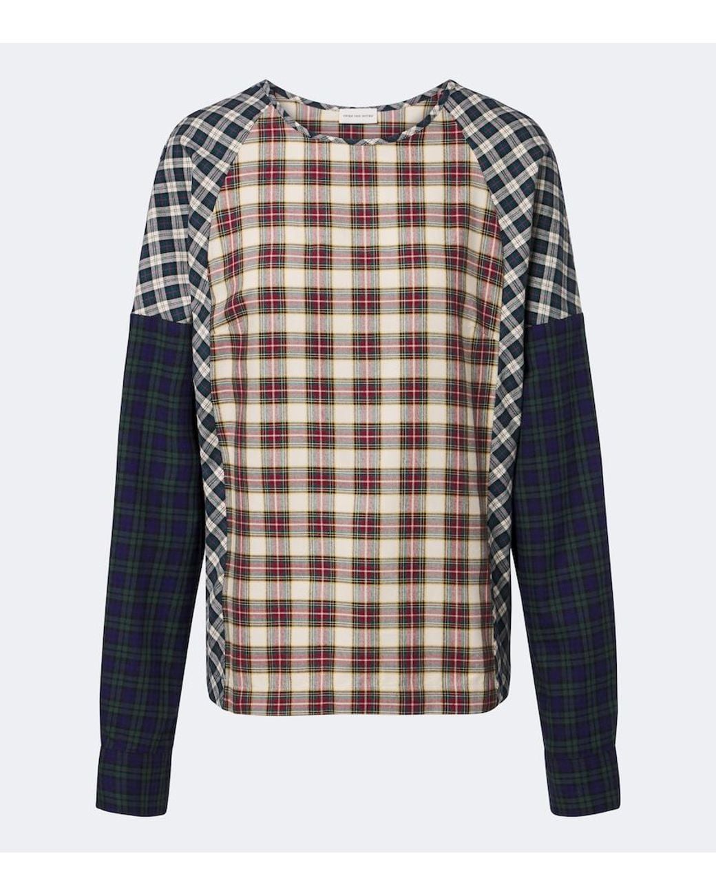 Dries Van Noten Blue Checked Cotton Flannel Top