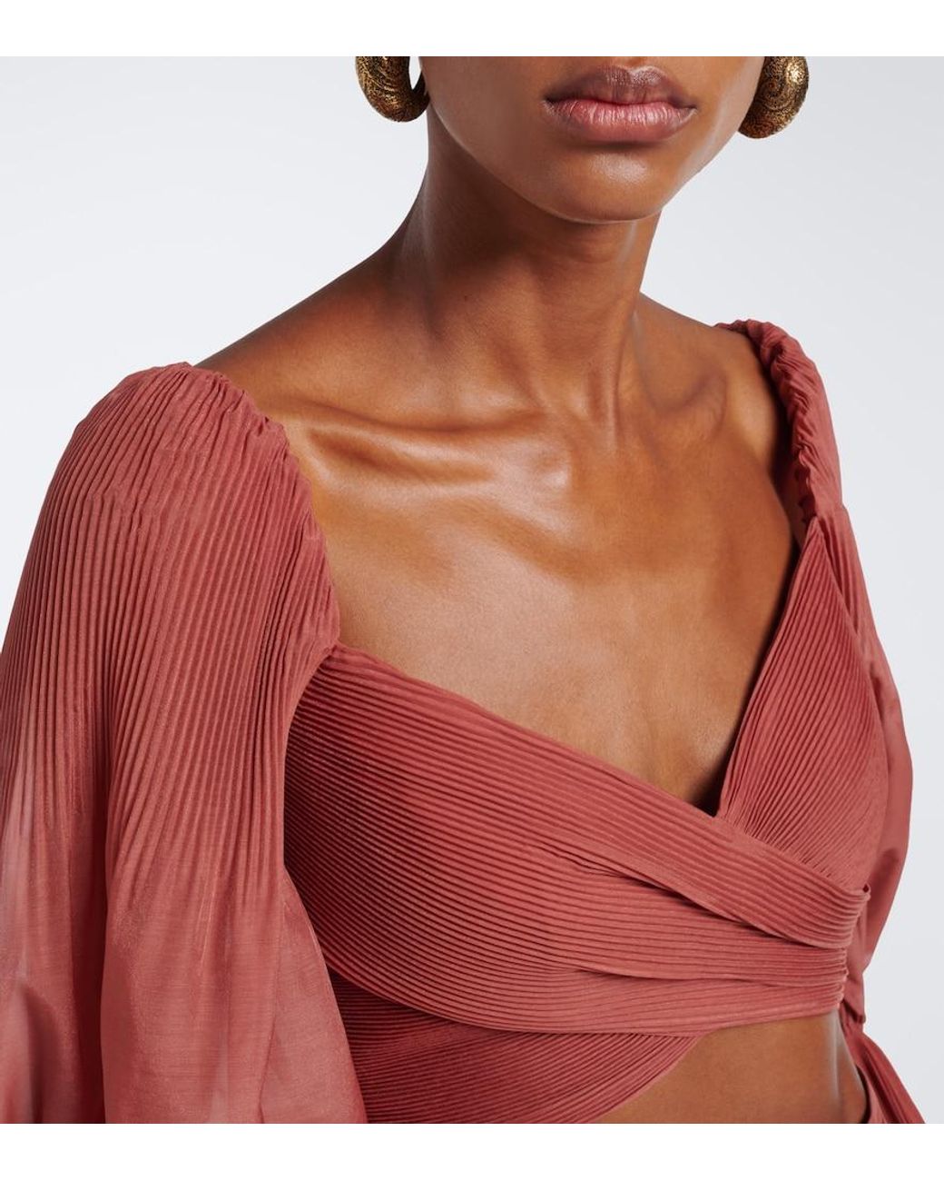 Zimmermann Red Pleated Crop Top