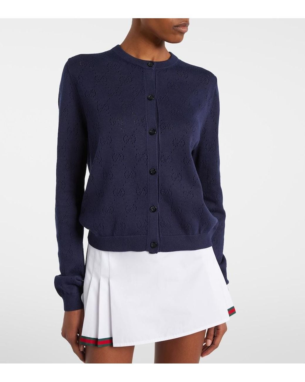 Gucci Blue Gg Pointelle Silk And Cotton Cardigan
