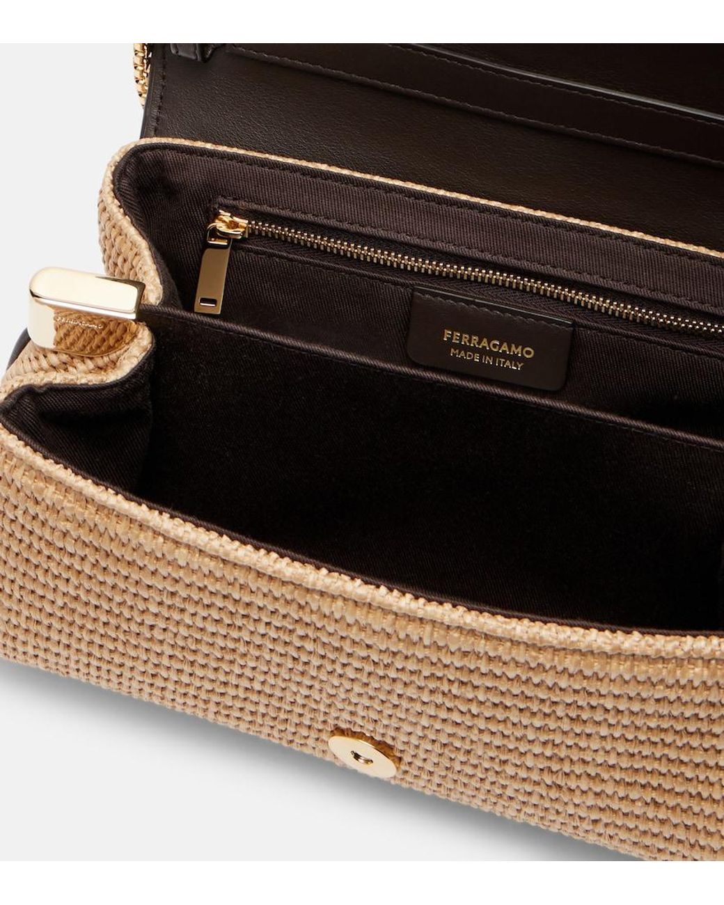 Ferragamo Natural Mia Small Raffia Shoulder Bag