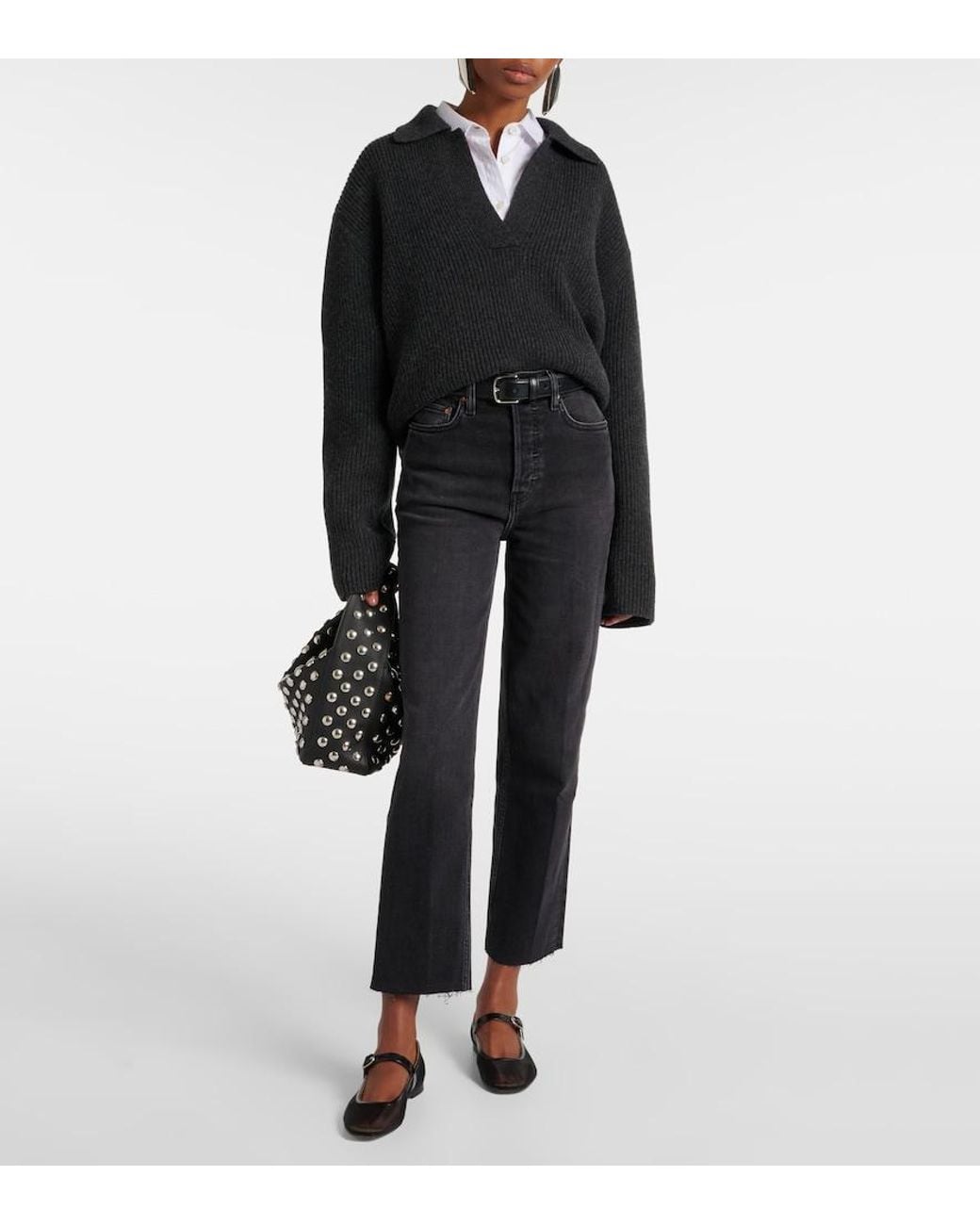 Re/done Black 70S Stove Pipe Straight Jeans