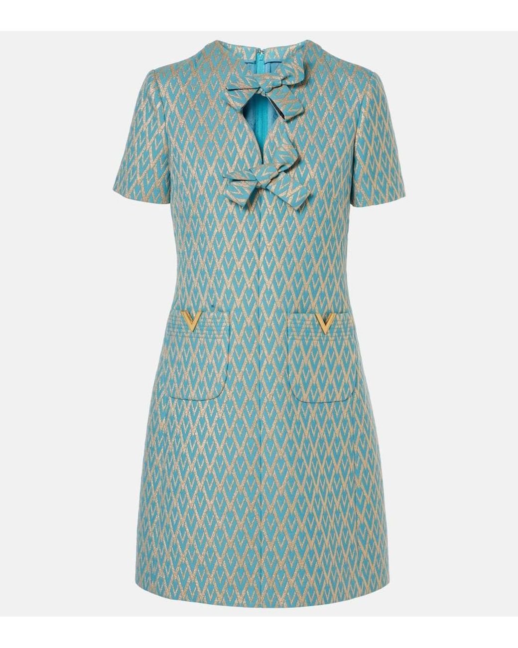 Valentino Blue Toute La V Wool Jacquard Minidress