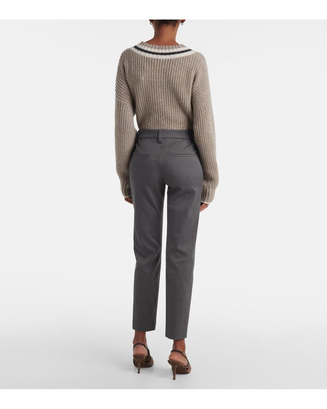 Brunello Cucinelli Gray Cotton-Blend Slim Pants