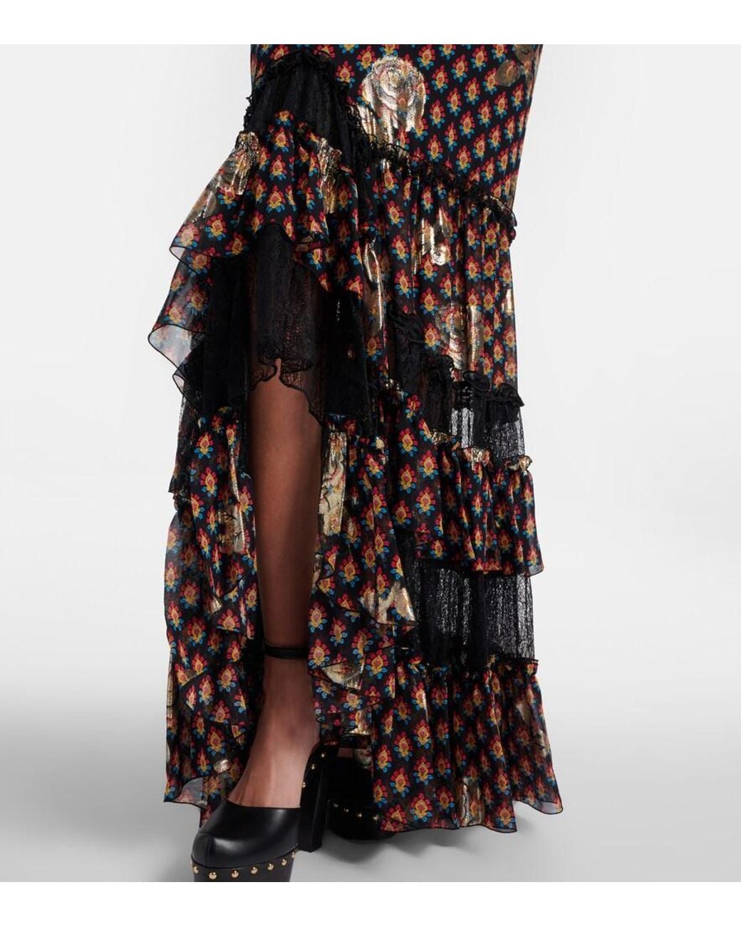 Etro Black Printed Silk-Blend Maxi Skirt