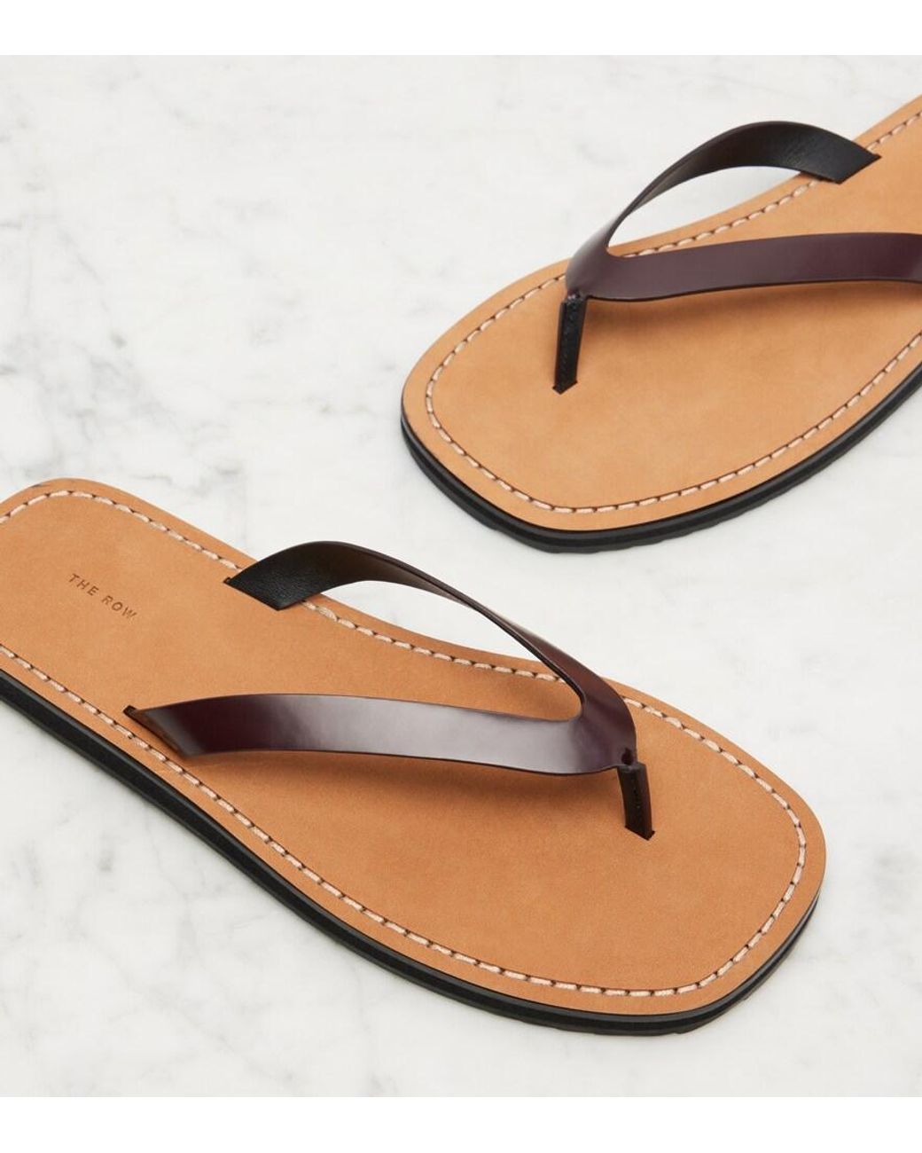 The Row Brown City Leather Thong Sandals