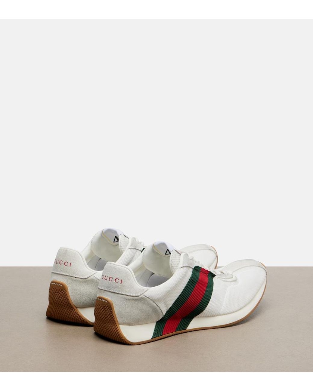 Gucci White Tempo Suede-Trimmed Sneakers
