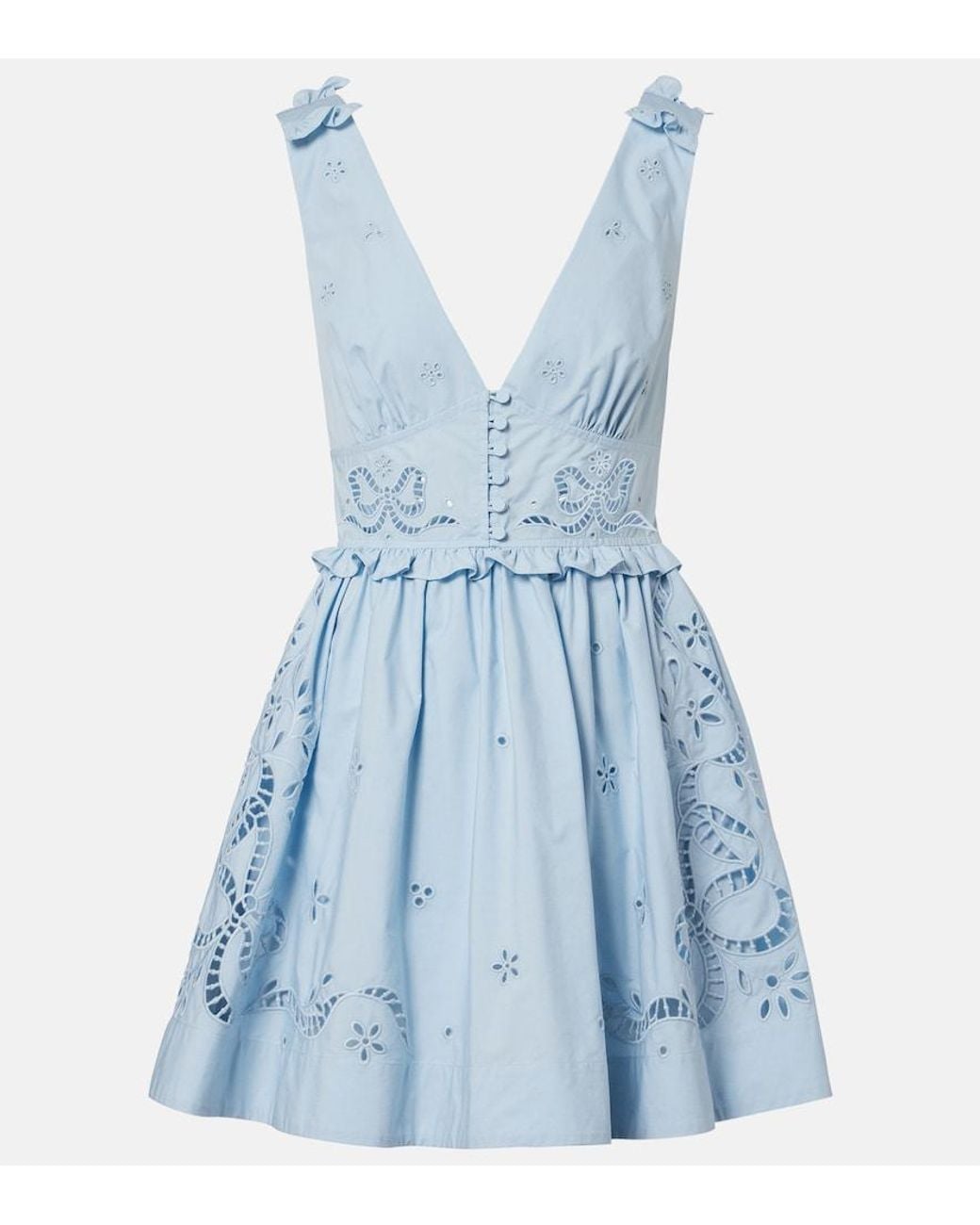 Self-Portrait Blue Broderie Anglaise Cotton-Blend Minidress