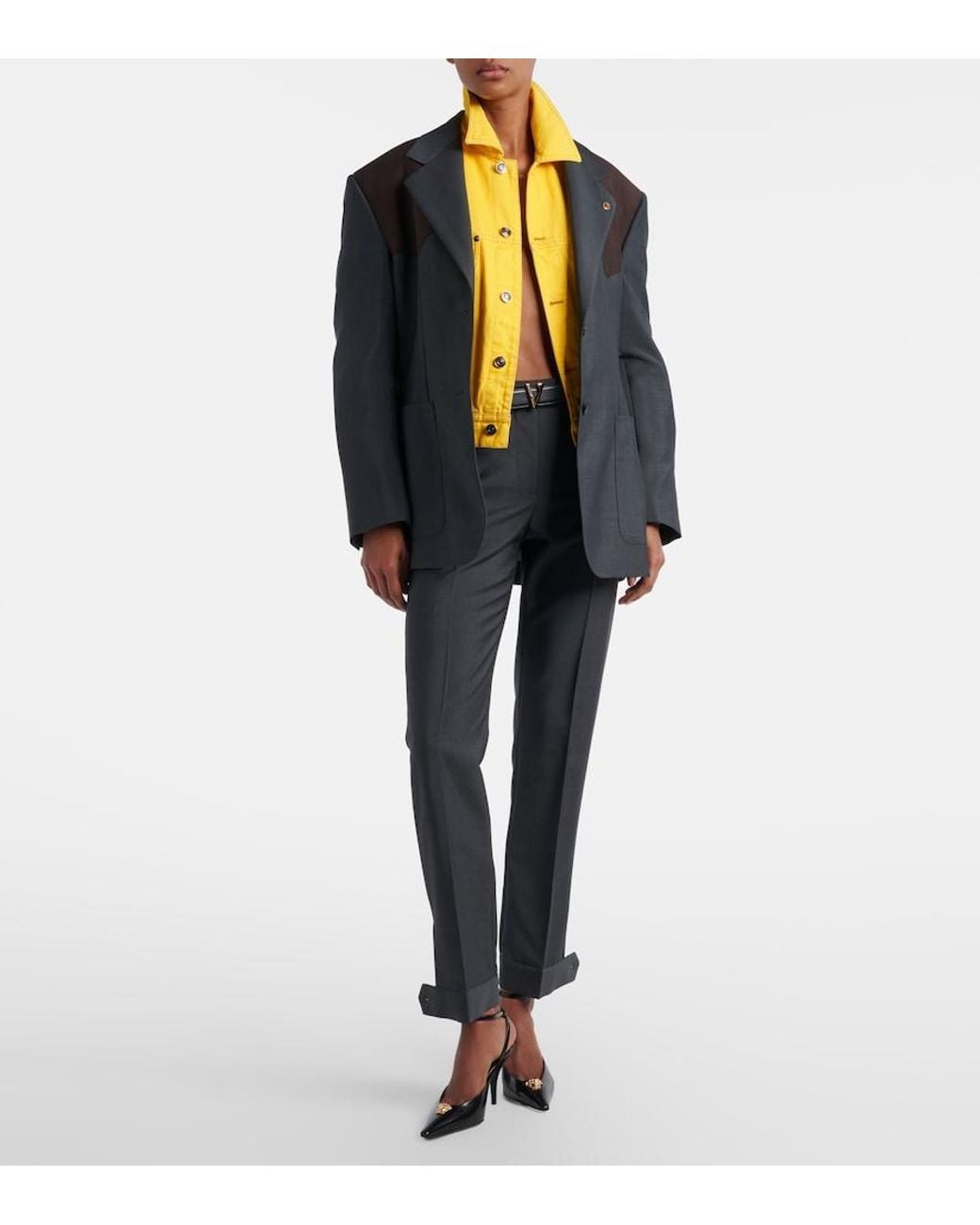 Versace Blue Wool And Mohair Tapered Pants