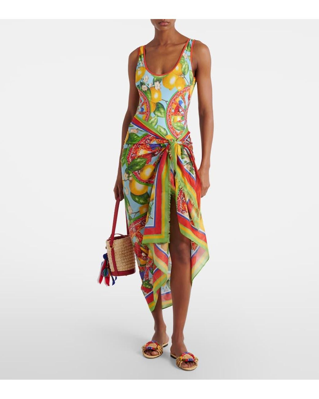 Dolce & Gabbana White Bedruckter Pareo Aus Baumwolle