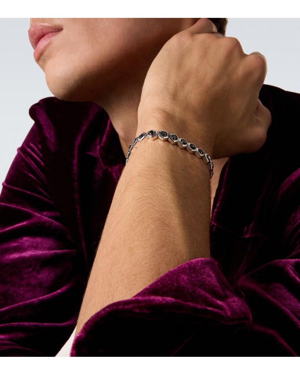 David Yurman Metallic Hex Sterling Bracelet (925) With Diamonds for men