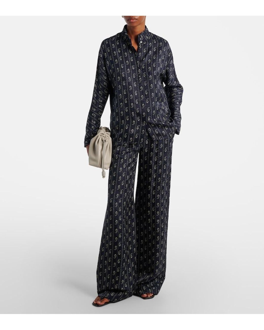 Tory Burch Blue Paisley Jacquard Wide-Leg Pants