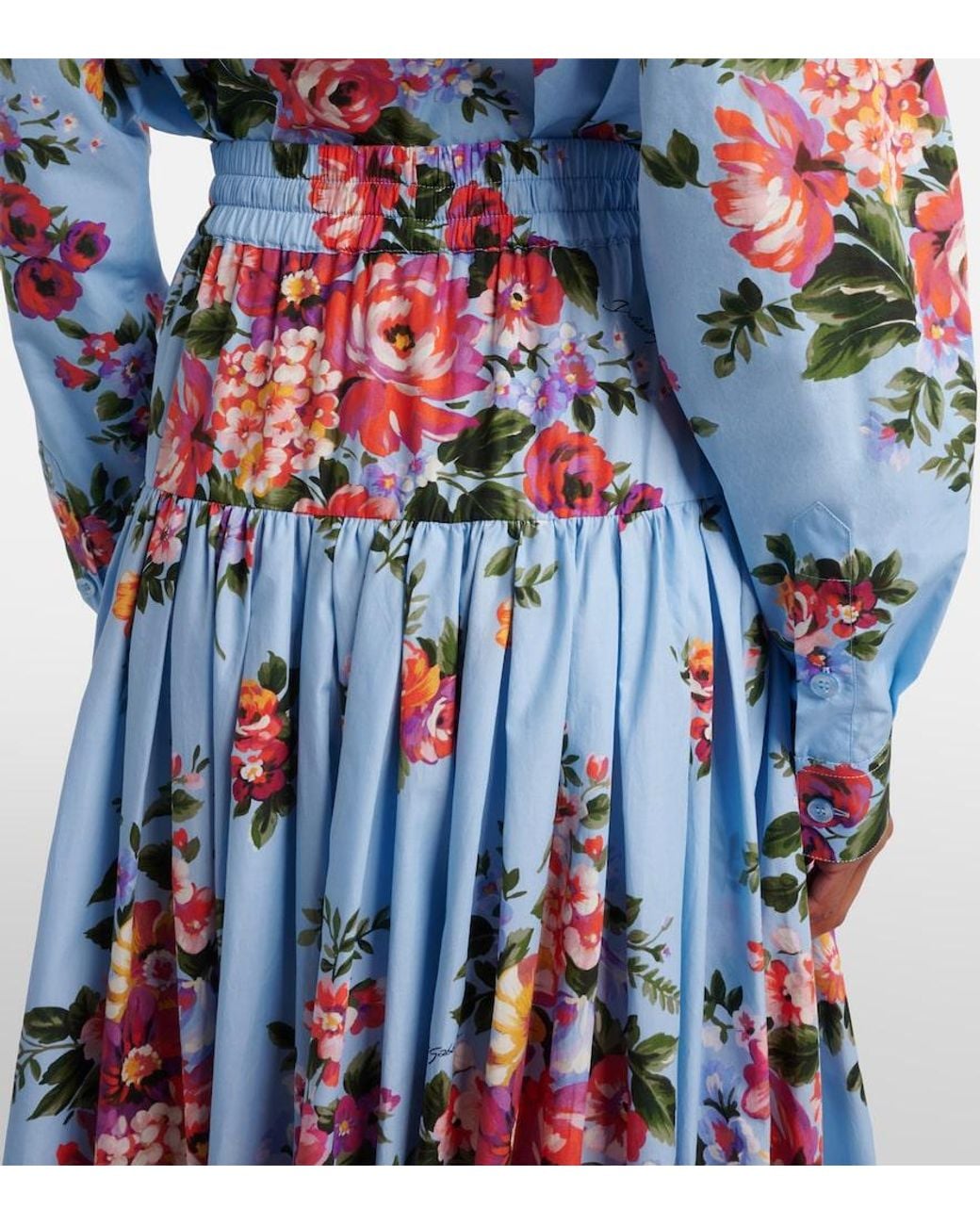 Dolce & Gabbana Blue Floral Cotton Poplin Maxi Skirt