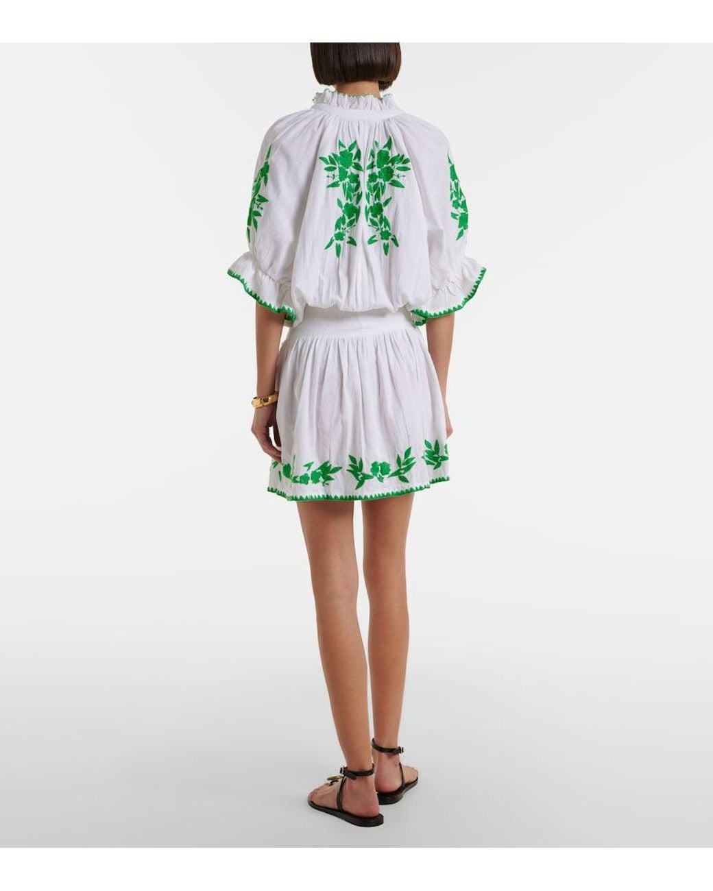 Juliet Dunn Green Embroidered Cotton And Linen Minidress