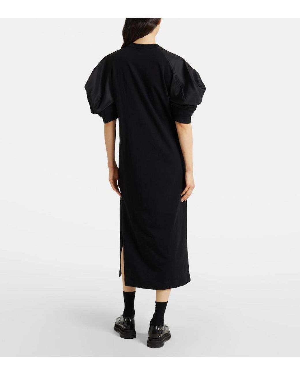 Sacai Black Puff-Sleeve Cotton-Blend Jersey Midi Dress