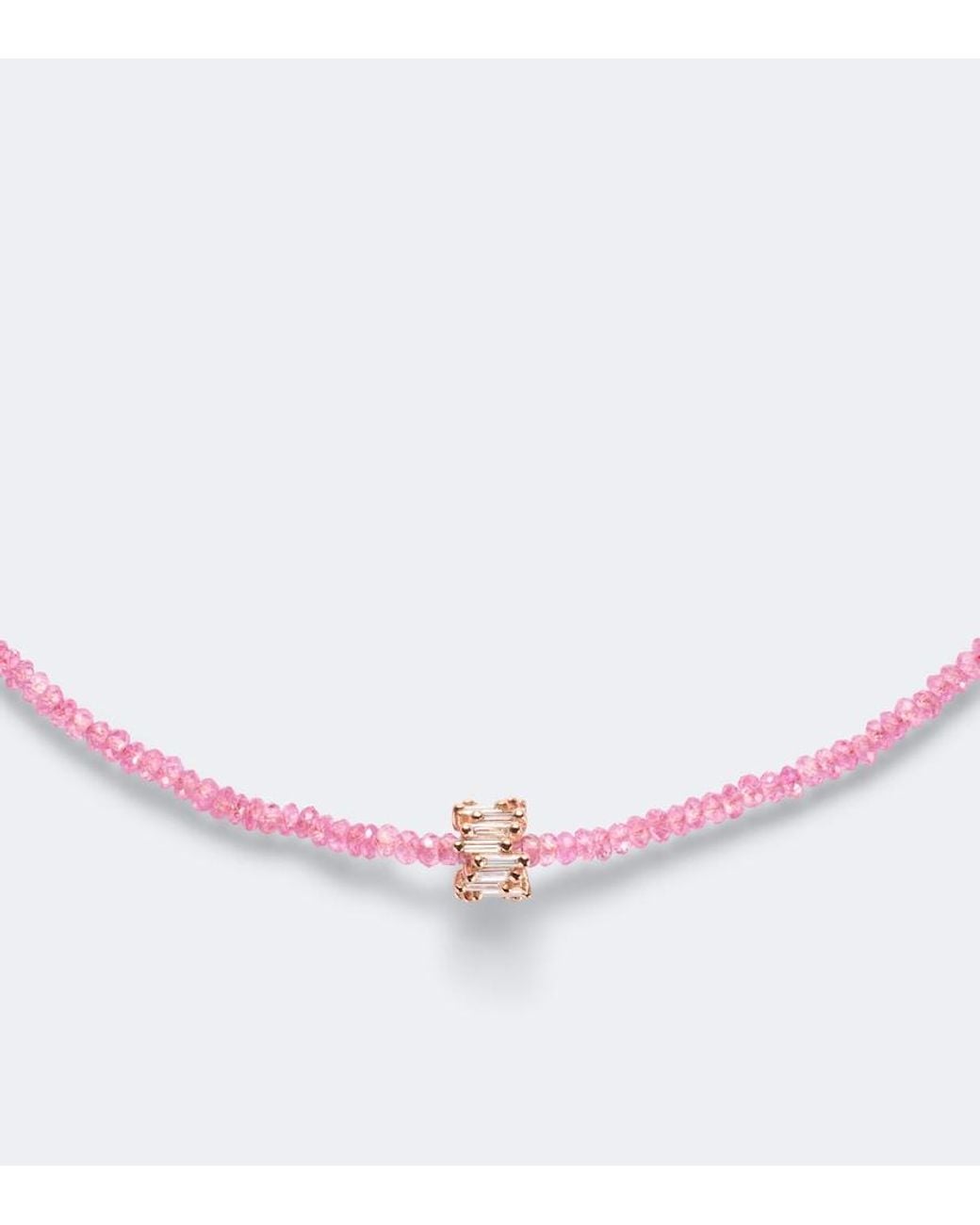 Suzanne Kalan White Infinite 18Kt Rose Beaded Necklace With Spinels And Diamonds