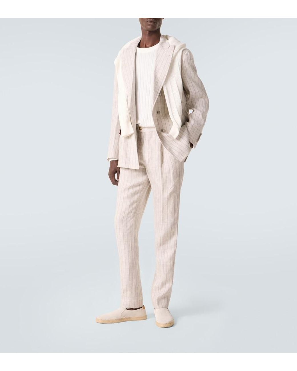 Brunello Cucinelli White Ribbed-Knit Cotton Sweater for men