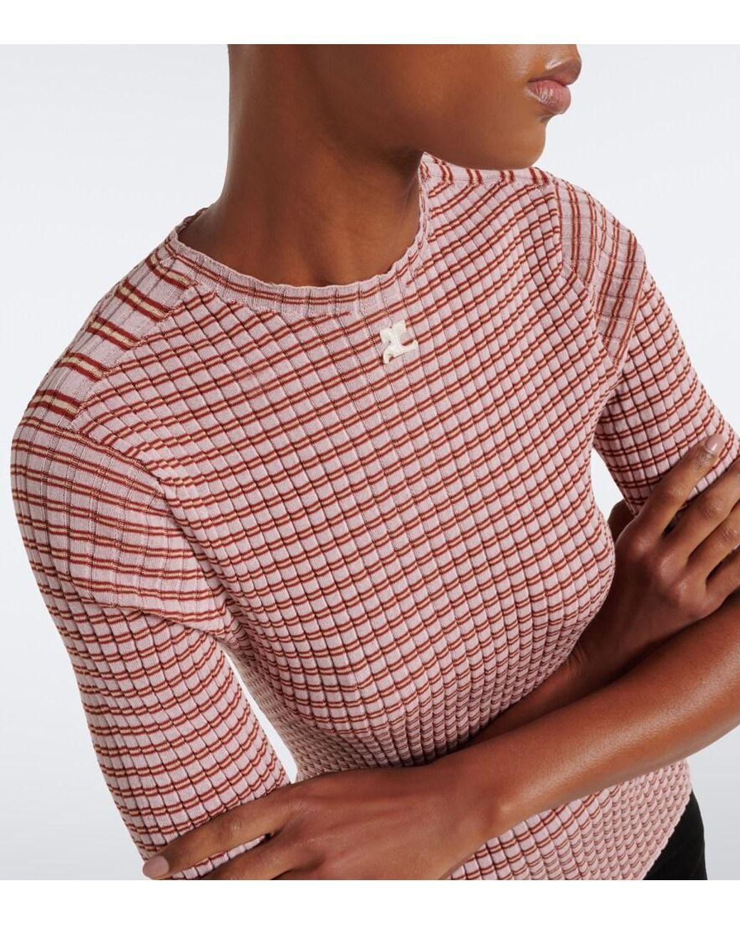 Courreges Red Striped Cotton-Blend T-Shirt