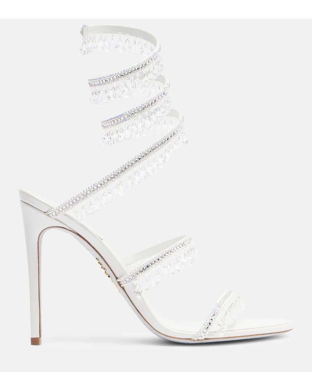 Rene Caovilla White Chandelier Embellished Satin Sandals
