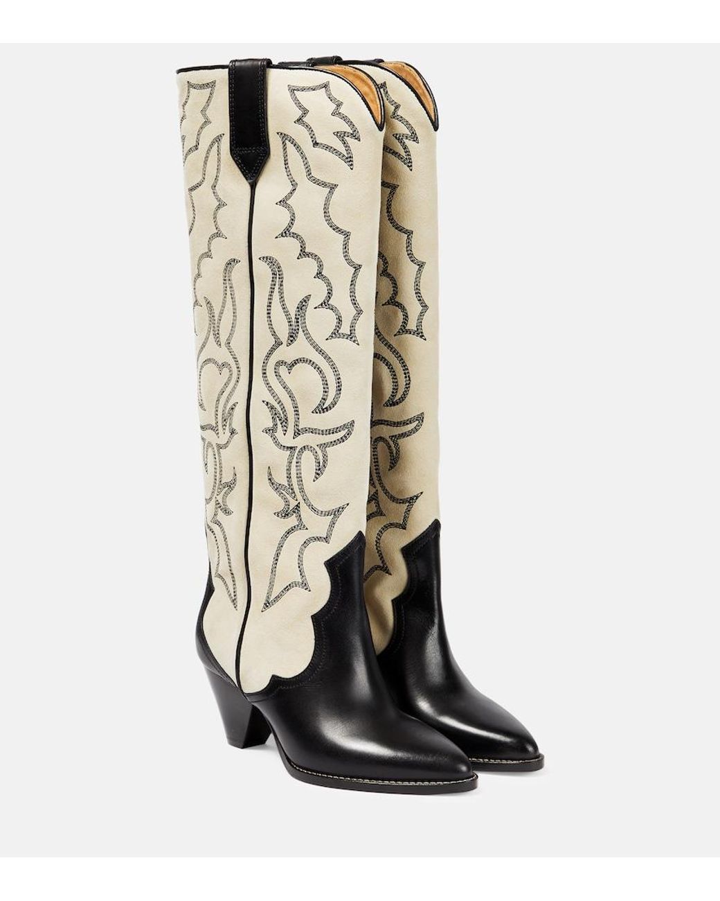 Isabel Marant Natural Leila Leather And Suede Cowboy Boots