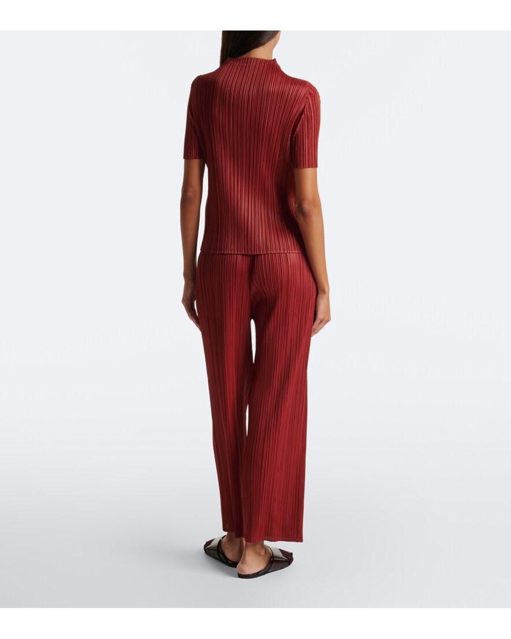 Pleats Please Issey Miyake Red Monthly Colors: September Pleated Straight Pants