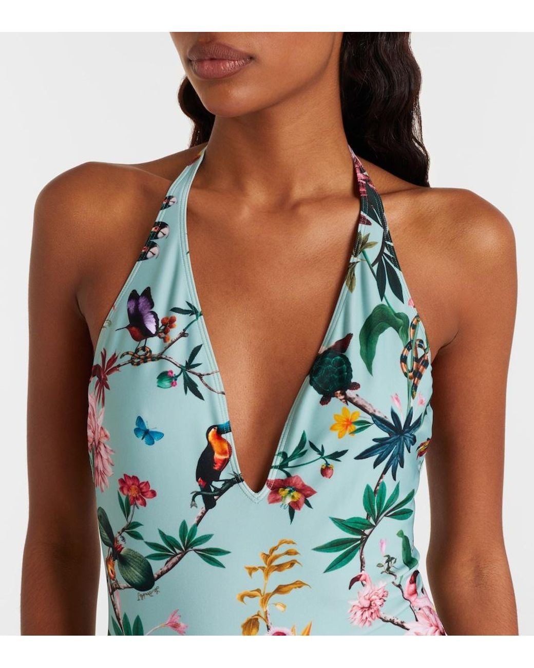 LaDoubleJ Green Printed Halterneck Swimsuit
